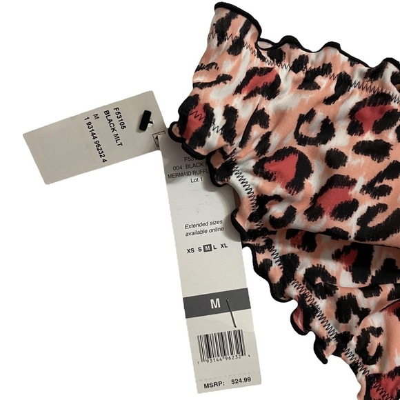 Sundazed Black Pink Animal Print Stretch Lined Ruffled Swim Bottom Medium - Picture 9 of 15